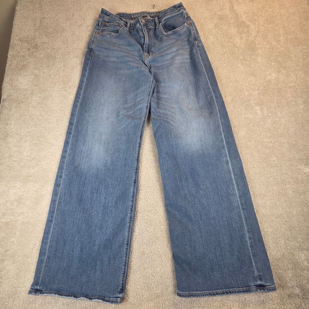 American Eagle Super High-Rise Baggy Wide Leg Jeans Blue Size 6 Long Stretch
